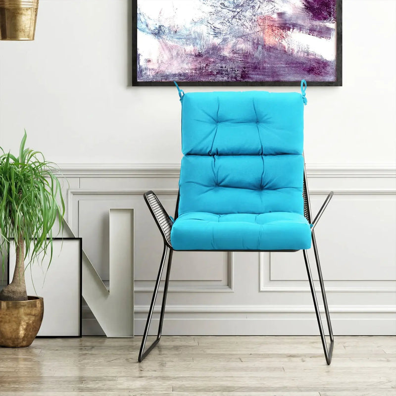 Tufted High Back Patio Chair Cushion with Ties - Turquoise by DirectDeals