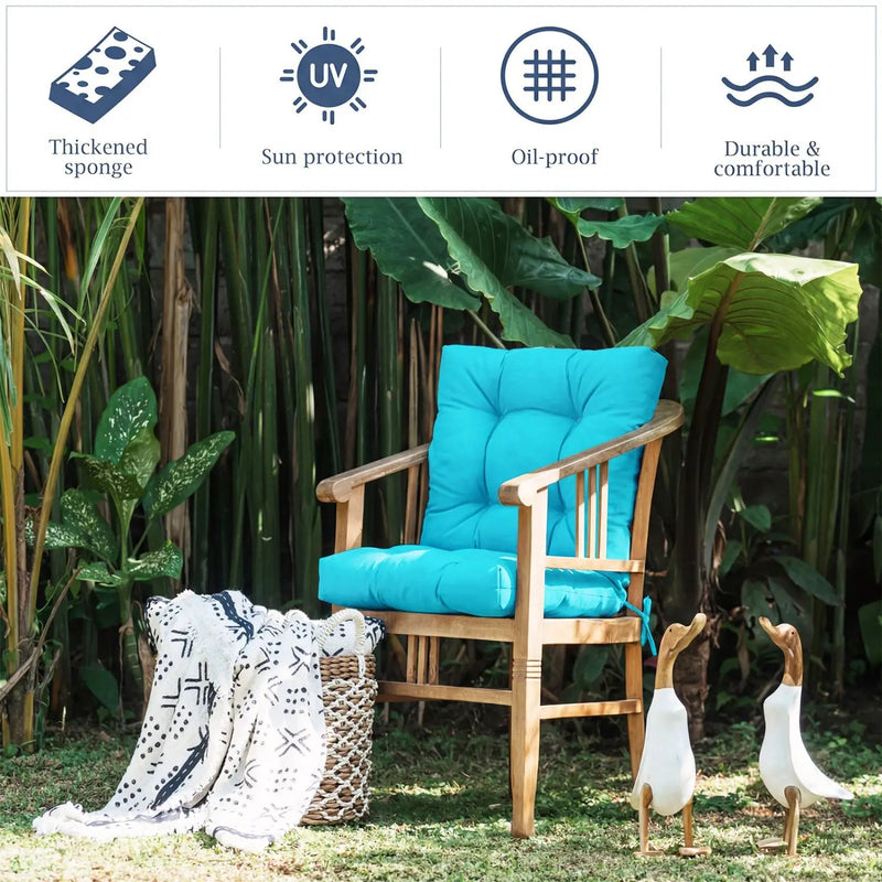 Tufted High Back Patio Chair Cushion with Ties - Turquoise by DirectDeals