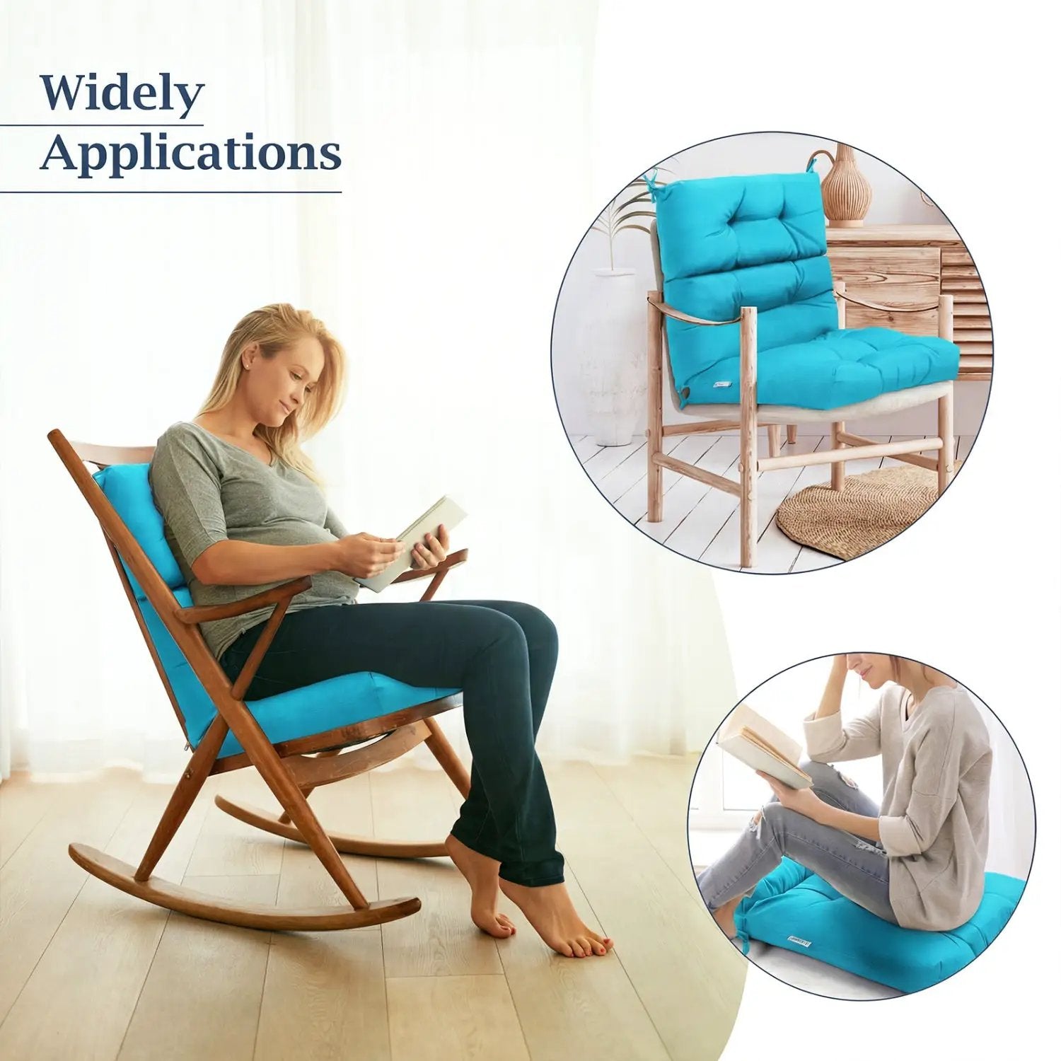 Tufted High Back Patio Chair Cushion with Ties - Turquoise by DirectDeals