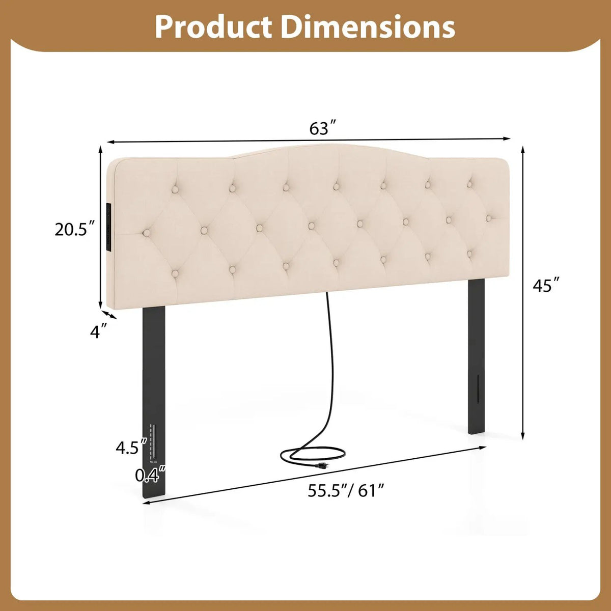 Tufted Upholstered Head Board for Queen and Full Size Bed with 2 AC Outlets, photo 8 of 16