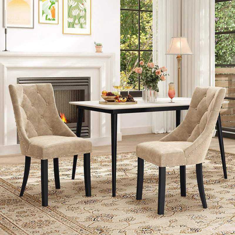 Tufted Wingback Upholstered Dining Chairs Set of 2-Light Brown by DirectDeals