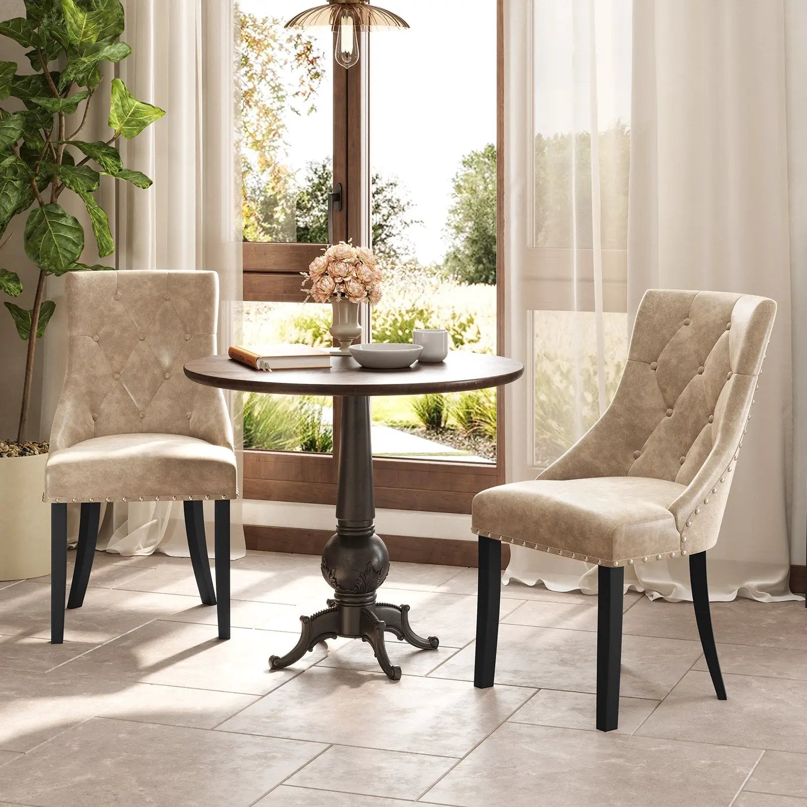 Tufted Wingback Upholstered Dining Chairs Set of 2-Light Brown by DirectDeals