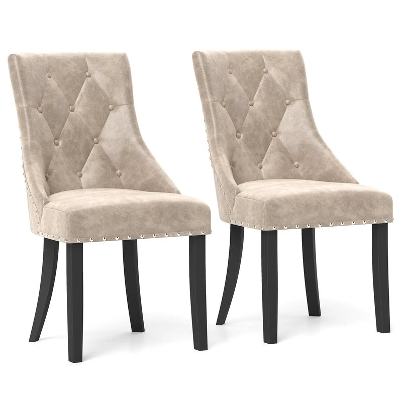 Tufted Wingback Upholstered Dining Chairs Set of 2-Light Brown by DirectDeals