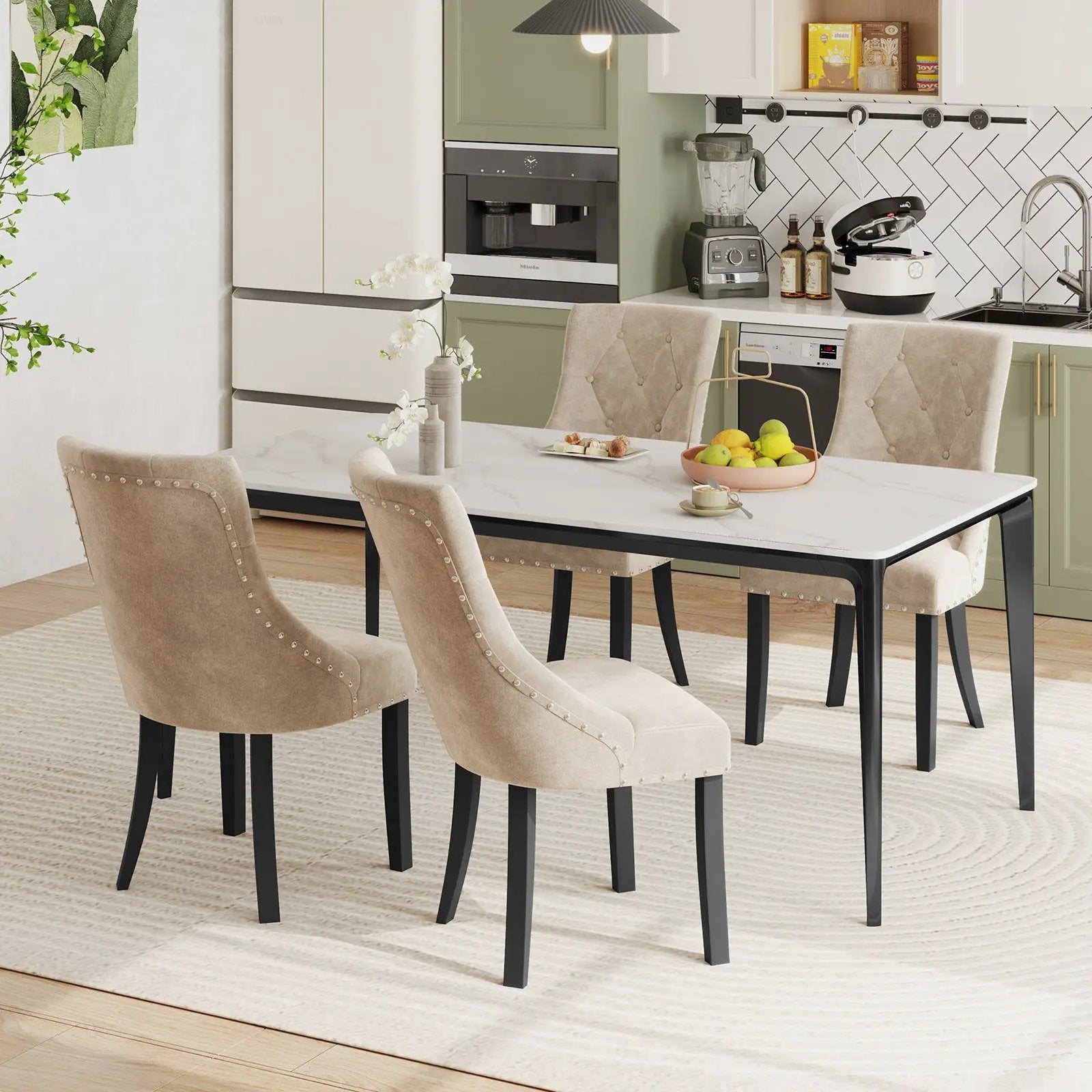 Tufted Wingback Upholstered Dining Chairs Set of 2-Light Brown by DirectDeals