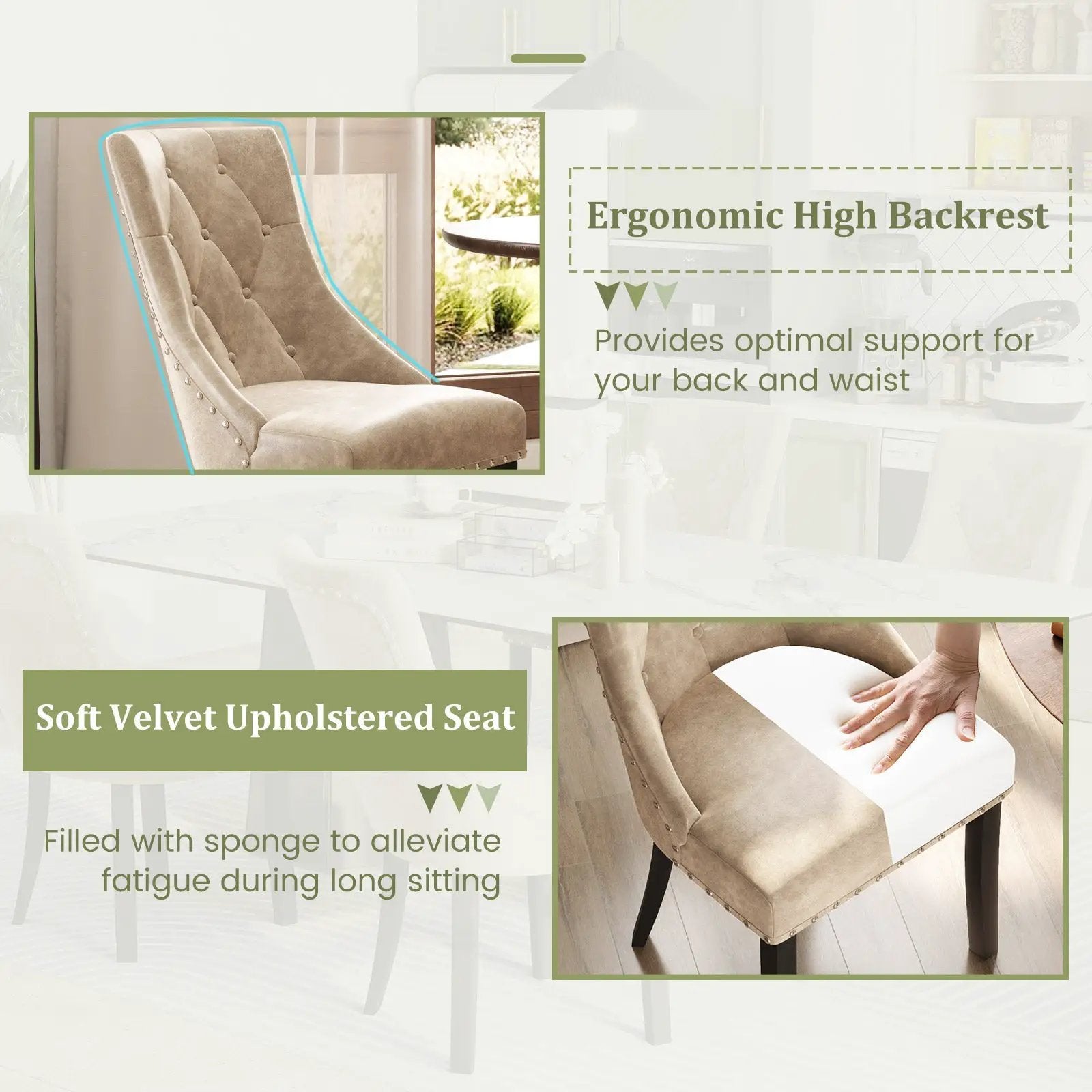 Tufted Wingback Upholstered Dining Chairs Set of 2-Light Brown by DirectDeals
