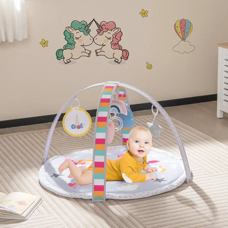 Baby Play Gym Mat 7-in-1 Tummy Time Activity Mat with 5 Detachable Toys-Multicolor by DirectDeals