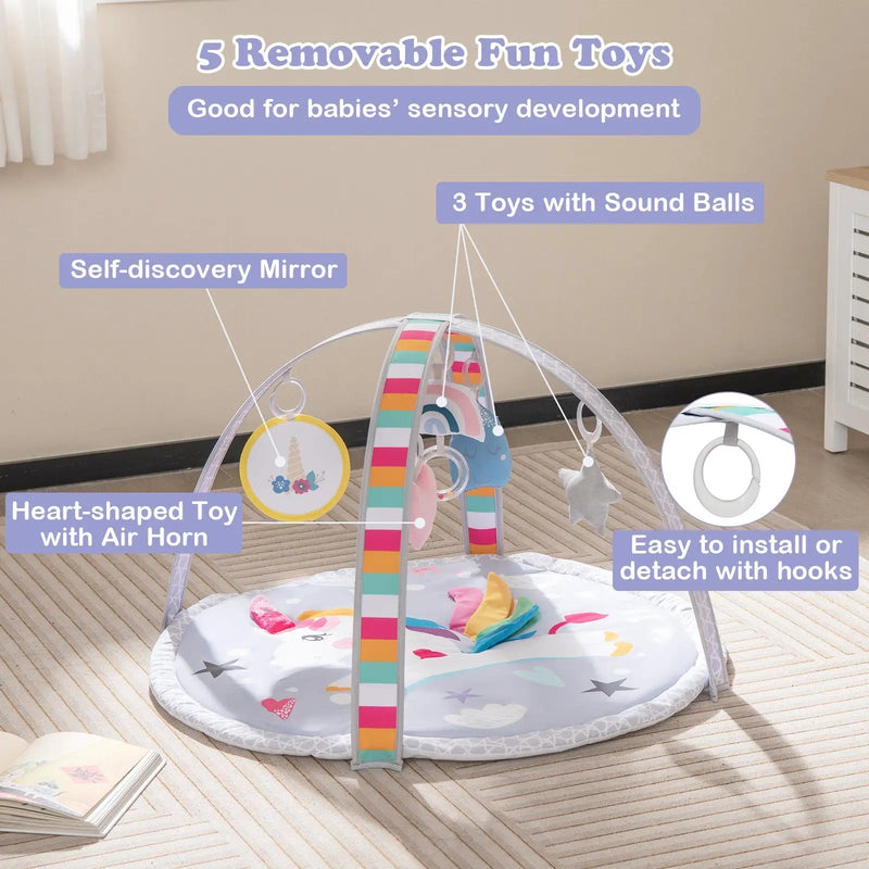 Baby Play Gym Mat 7-in-1 Tummy Time Activity Mat with 5 Detachable Toys-Multicolor by DirectDeals