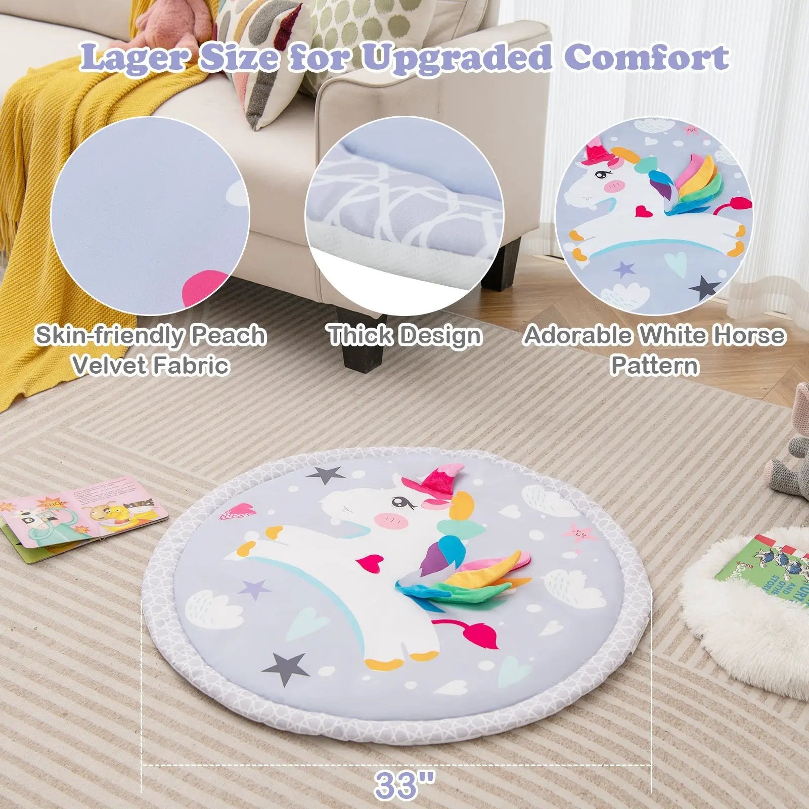 Baby Play Gym Mat 7-in-1 Tummy Time Activity Mat with 5 Detachable Toys-Multicolor by DirectDeals