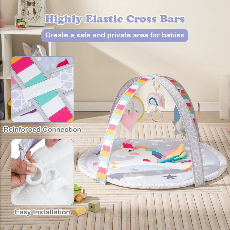 Baby Play Gym Mat 7-in-1 Tummy Time Activity Mat with 5 Detachable Toys-Multicolor by DirectDeals