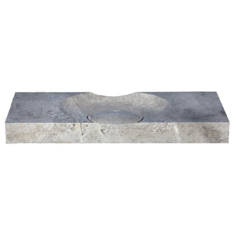 Tundra Grey Marble Rectangular Vessel Sink - Honed Stone Finish 18 x 40 x 4 Inch by GobekDesign
