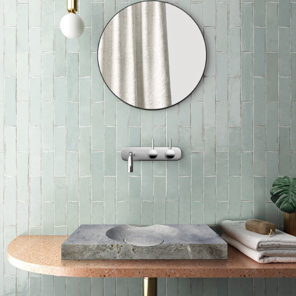 Tundra Grey Marble Rectangular Vessel Sink - Honed Stone Finish 18 x 40 x 4 Inch by GobekDesign