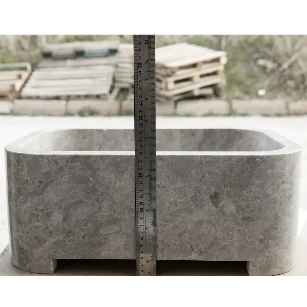 Tundra Gray Marble Rectangular Wall-Mount Bathroom Sink - 12x18x7 by GobekDesign