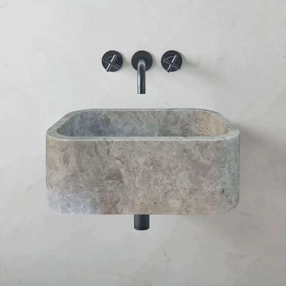 Tundra Gray Marble Rectangular Wall-Mount Bathroom Sink - 12x18x7 by GobekDesign