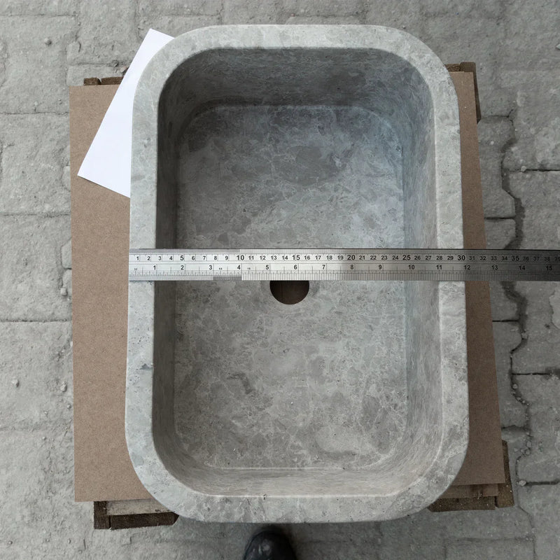 Tundra Gray Marble Rectangular Wall-mount Bathroom Sink (W)12" (L)18" (H)7" by GobekDesign