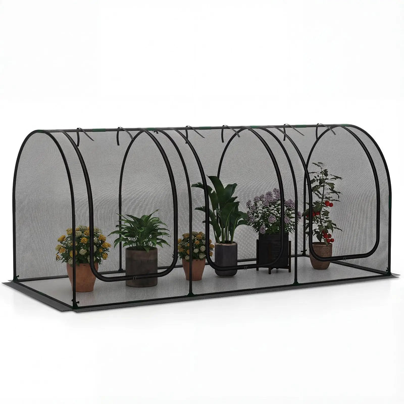Tunnel Crop Cage Large Portable Plant Protection Tent with 3 Roll-up Zippered Doors by DirectDeals