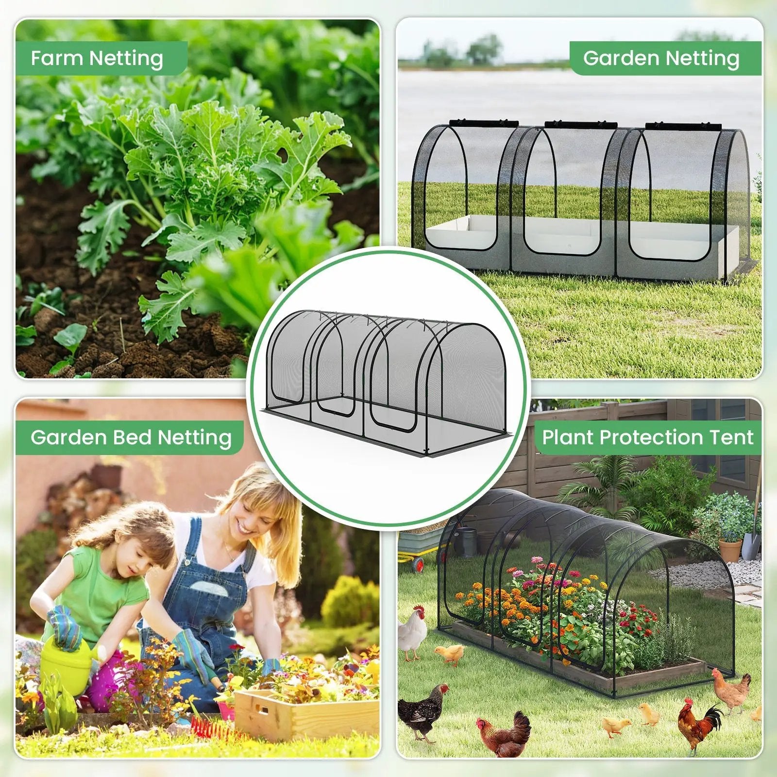 Tunnel Crop Cage Large Portable Plant Protection Tent with 3 Roll-up Zippered Doors by DirectDeals