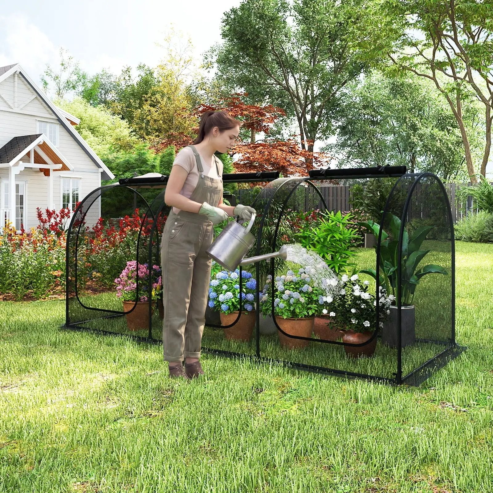 Tunnel Crop Cage Large Portable Plant Protection Tent with 3 Roll-up Zippered Doors by DirectDeals