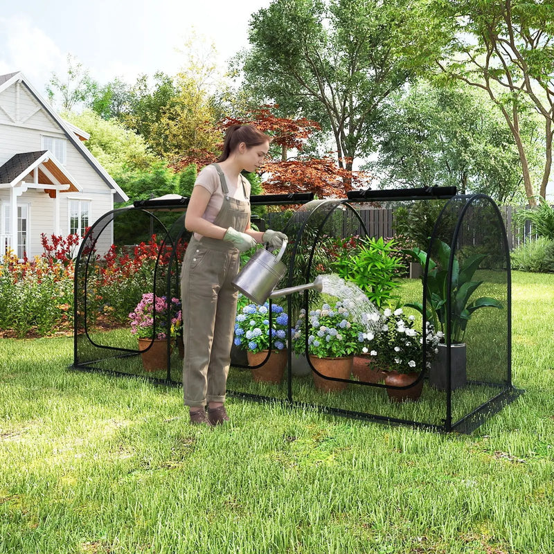 Tunnel Crop Cage Large Portable Plant Protection Tent with 3 Roll-up Zippered Doors by DirectDeals