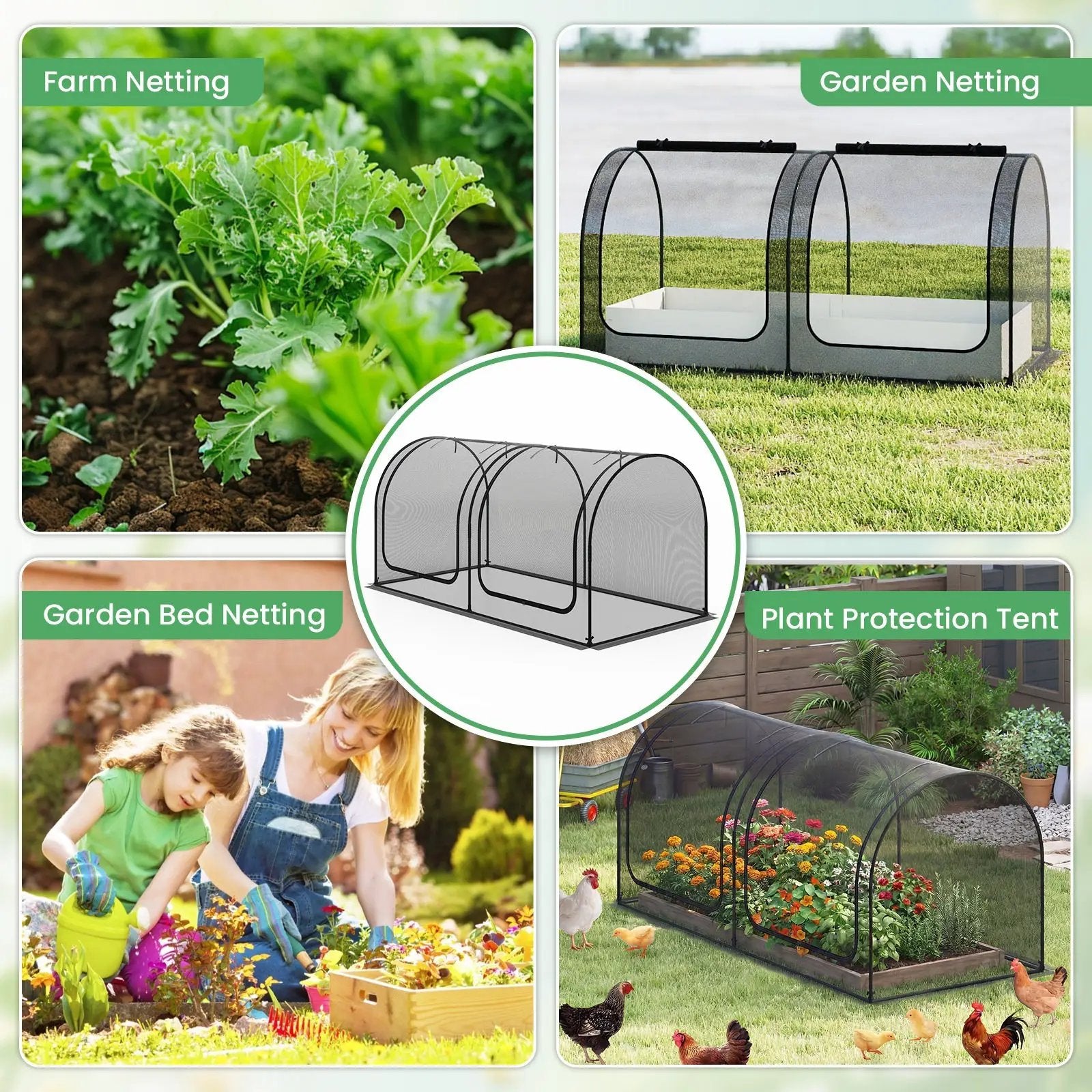 Tunnel Crop Cage Large Portable Plant Protection Tent with 2 Roll-up Zippered Doors by DirectDeals