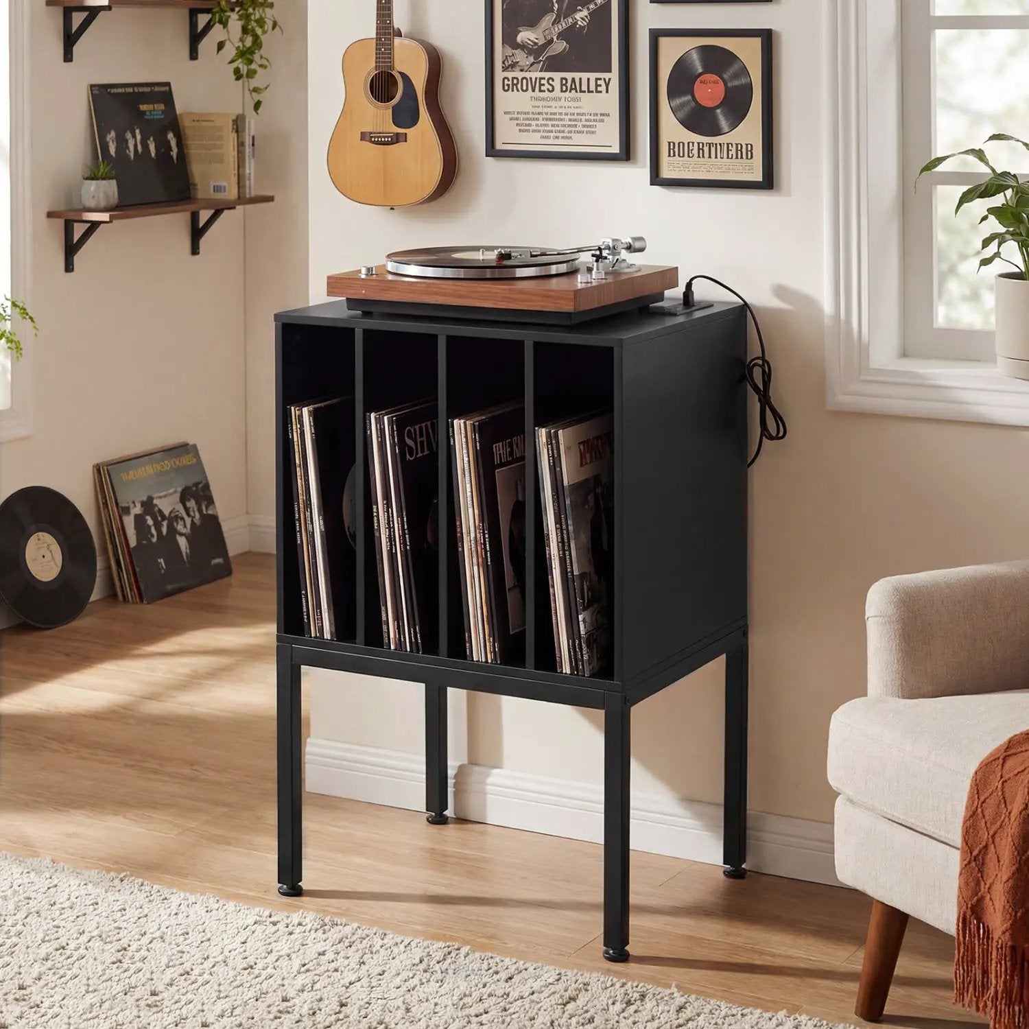 Turntable Record Player Stand with Power Outlets by DirectDeals