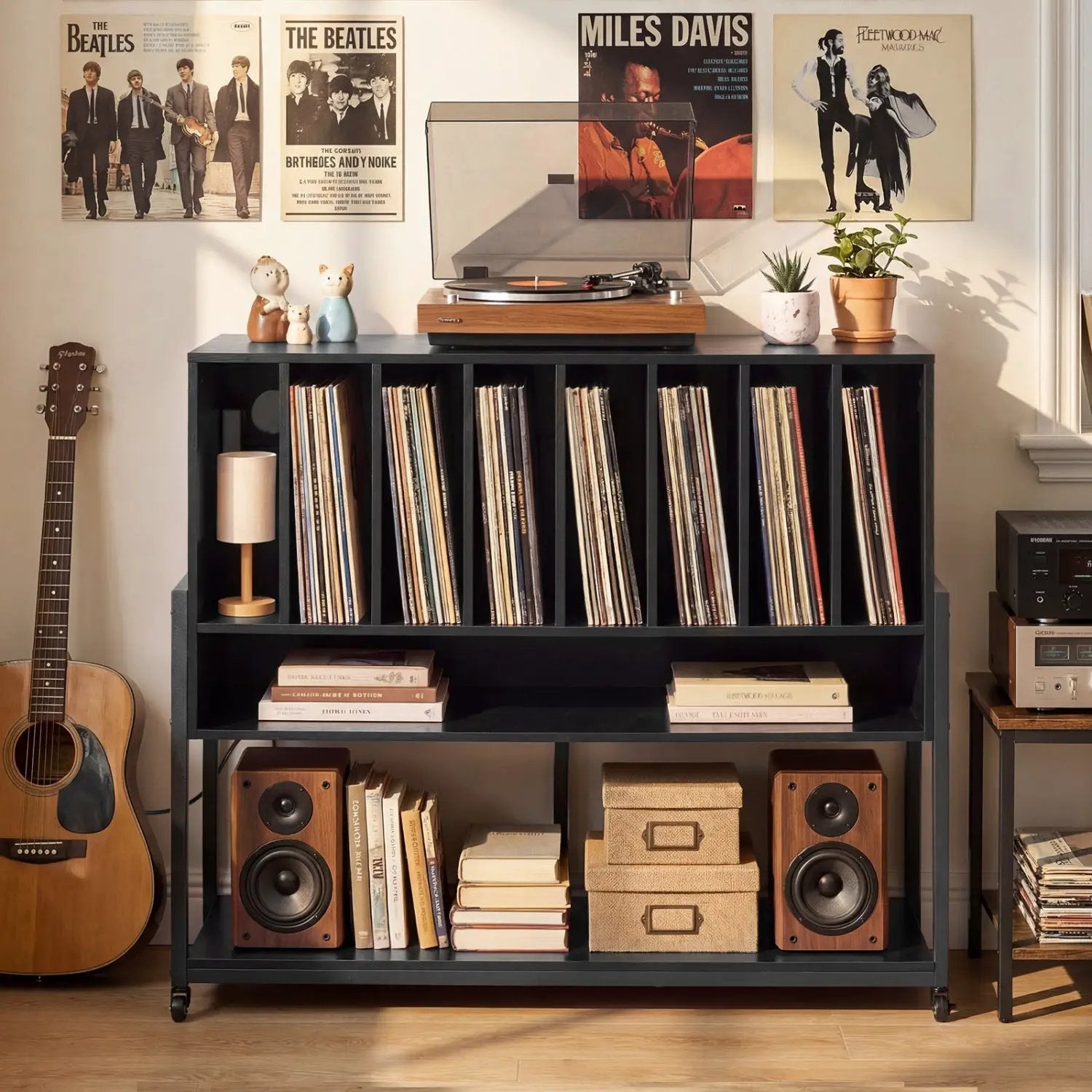 Turntable Stand with Charging Station & Vinyl Storage by DirectDeals