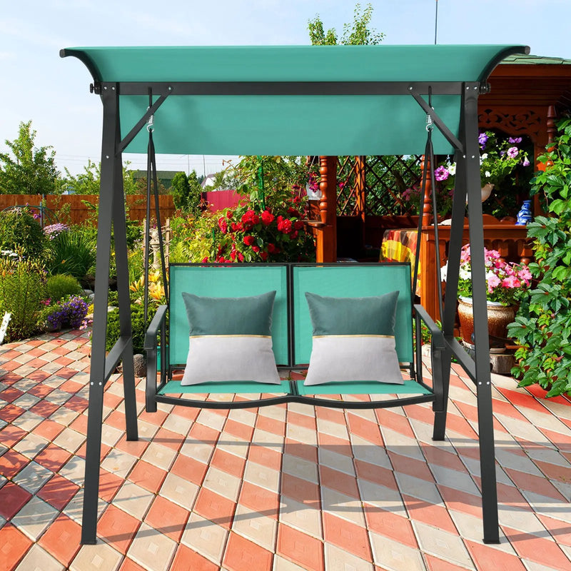 Outdoor Porch Steel Hanging 2-Seat Swing Loveseat with Canopy by DirectDeals