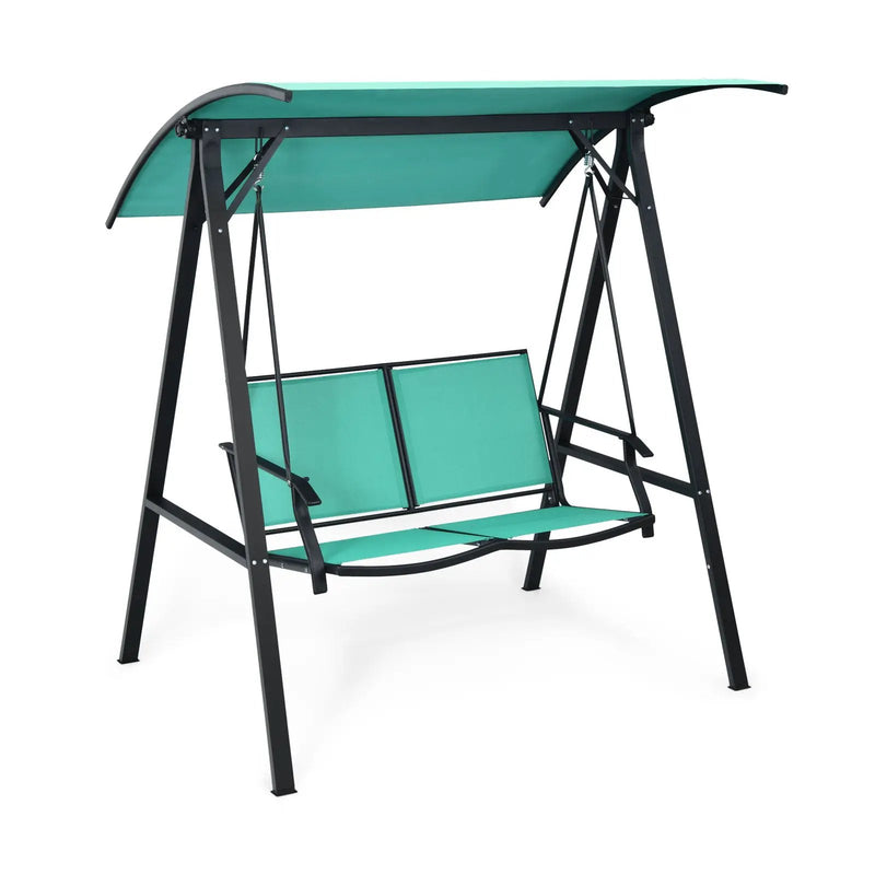 Outdoor Porch Steel Hanging 2-Seat Swing Loveseat with Canopy by DirectDeals