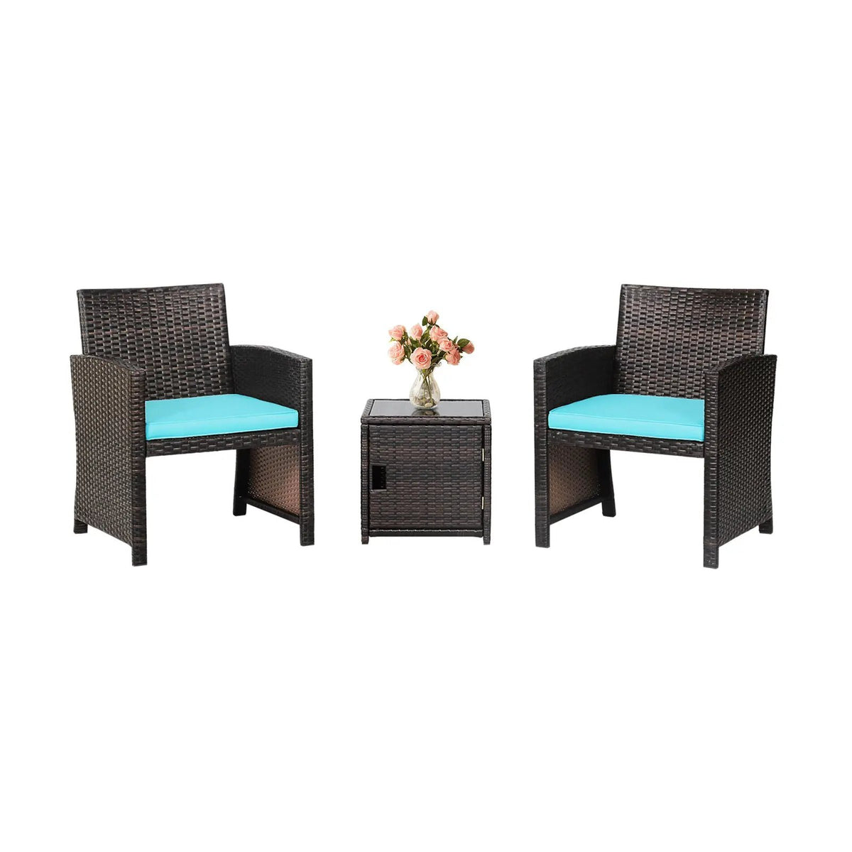 3 Pieces Patio Wicker Furniture Set with Storage Table and Protective Cover, photo 11 of 11