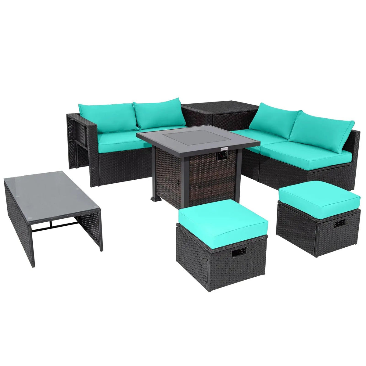 9 Pieces Patio Furniture Set with 32‚Äù Fire Pit Table and 50000 BTU Square Propane Fire Pit, photo 14 of 48