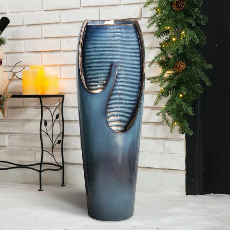 Concrete Turquoise Cracked Jar Outdoor Fountain 38 Inch, photo 5 of 11