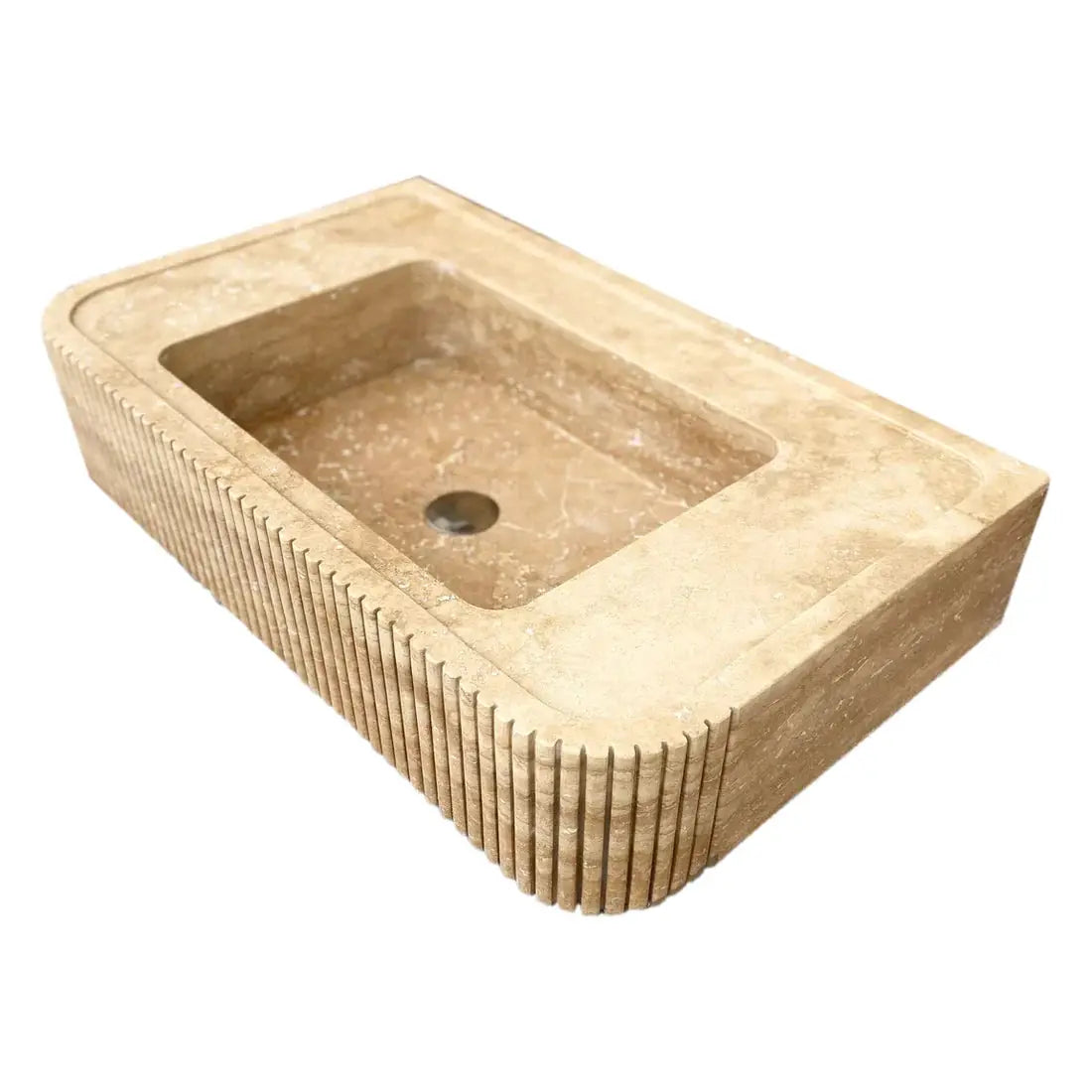 Tuscany Walnut Travertine Wall-mount Vanity Sink Ribbed Textured by GobekDesign