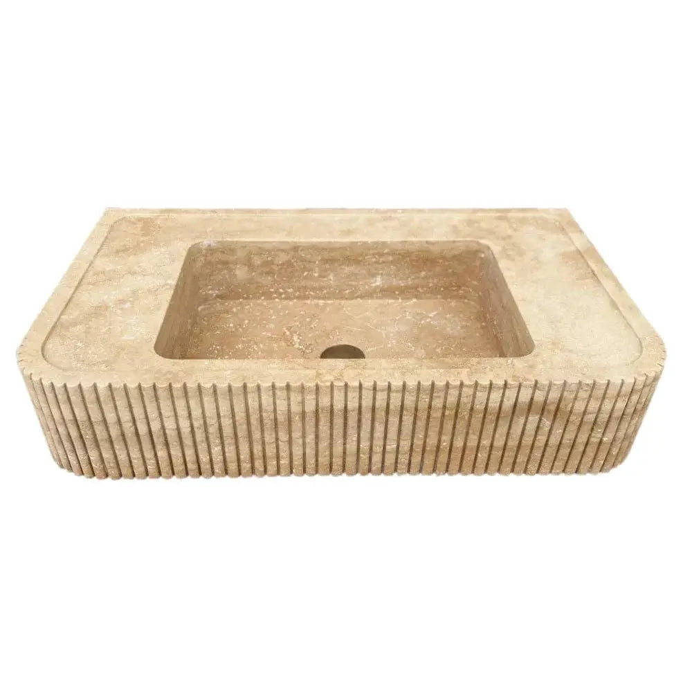 Tuscany Walnut Travertine Wall-mount Vanity Sink Ribbed Textured by GobekDesign
