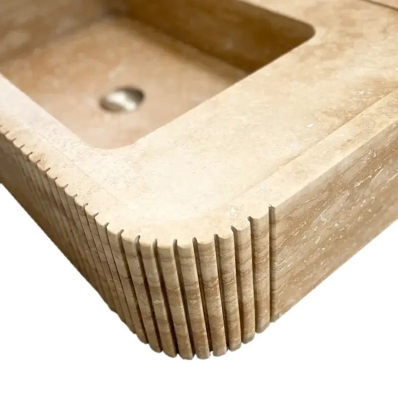 Tuscany Walnut Travertine Wall-mount Vanity Sink Ribbed Textured by GobekDesign