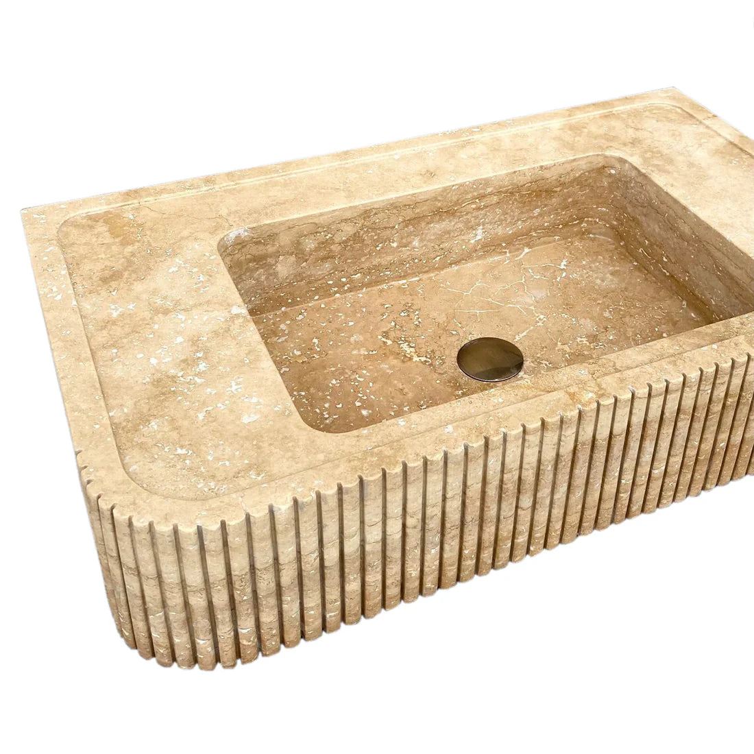 Tuscany Walnut Travertine Wall-mount Bathroom Vanity Sink Ribbed Textured Front by GobekDesign