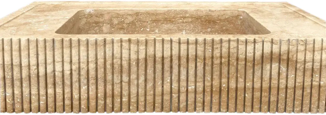 Tuscany Walnut Travertine Wall-mount Vanity Sink Ribbed Textured by GobekDesign