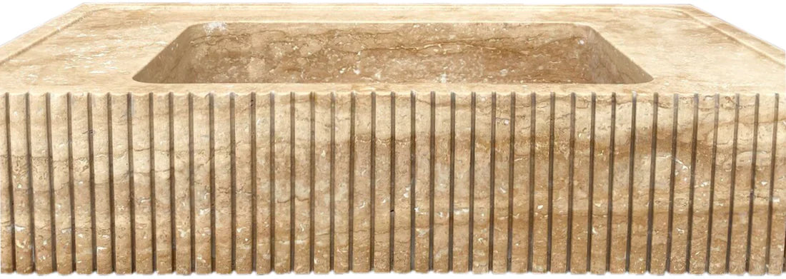 Tuscany Walnut Travertine Wall-mount Bathroom Vanity Sink Ribbed Textured Front by GobekDesign