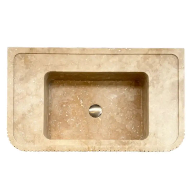 Tuscany Walnut Travertine Wall-mount Vanity Sink Ribbed Textured by GobekDesign