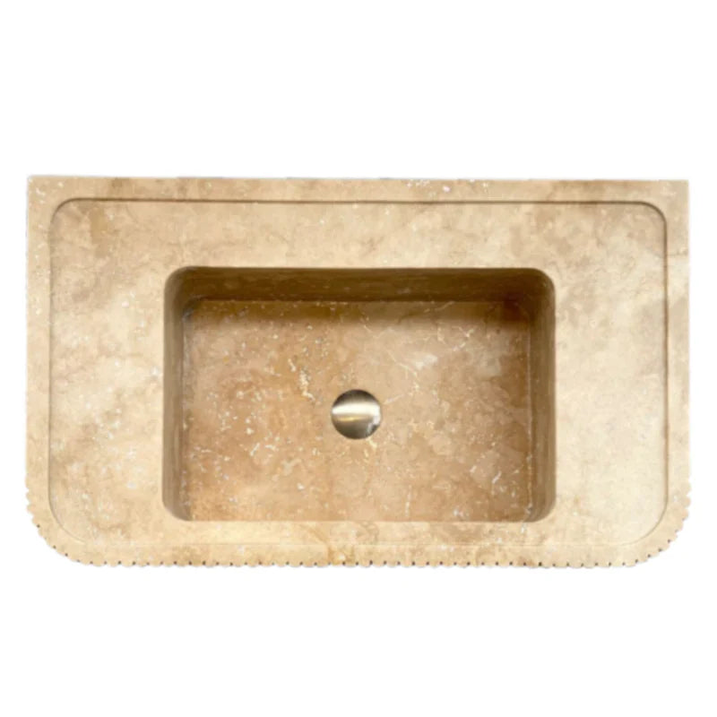 Tuscany Walnut Travertine Wall-mount Bathroom Vanity Sink Ribbed Textured Front by GobekDesign