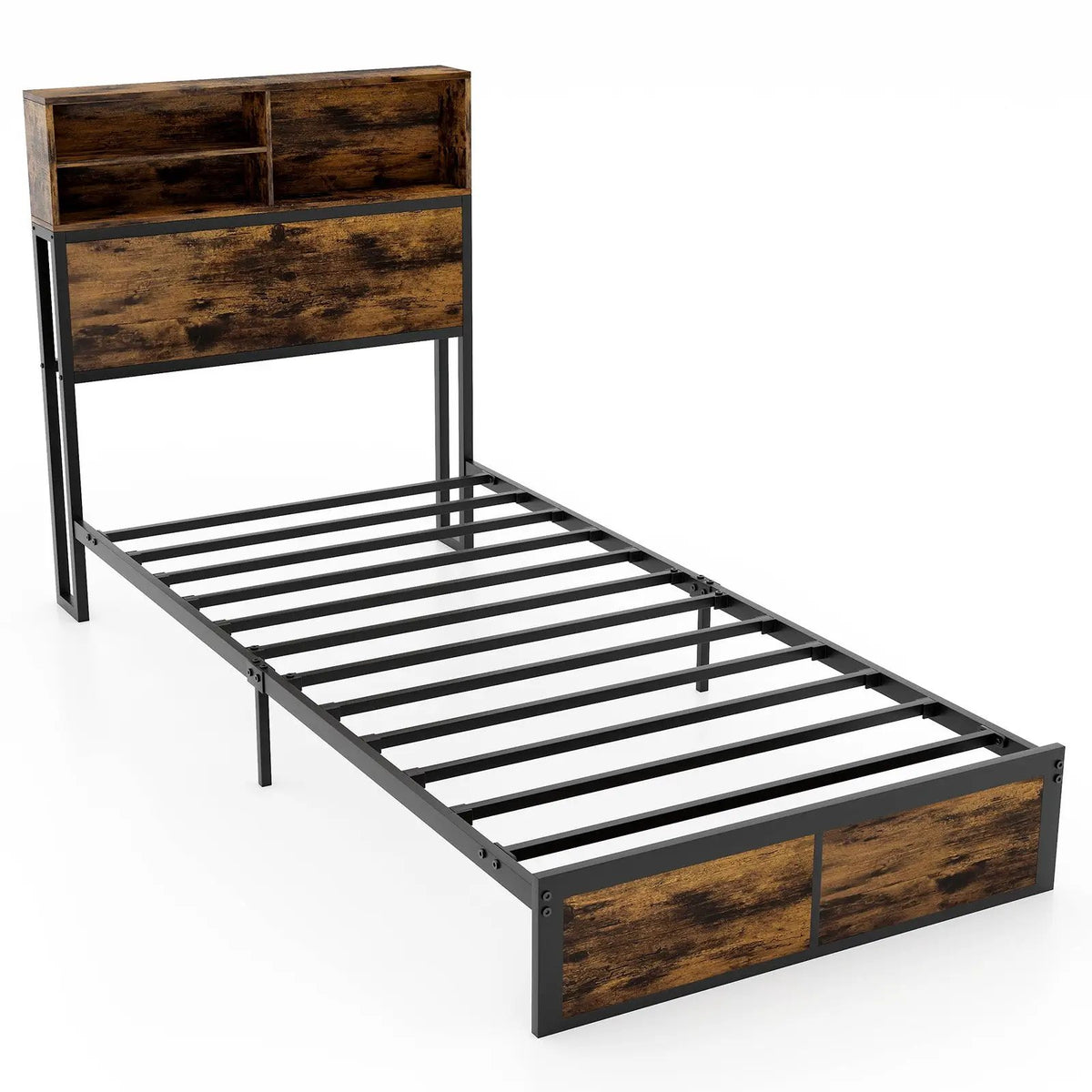 Twin/Full/Queen/King Size Bed Frame with Storage Headboard Industrial Metal Platform Bed, photo 11 of 11