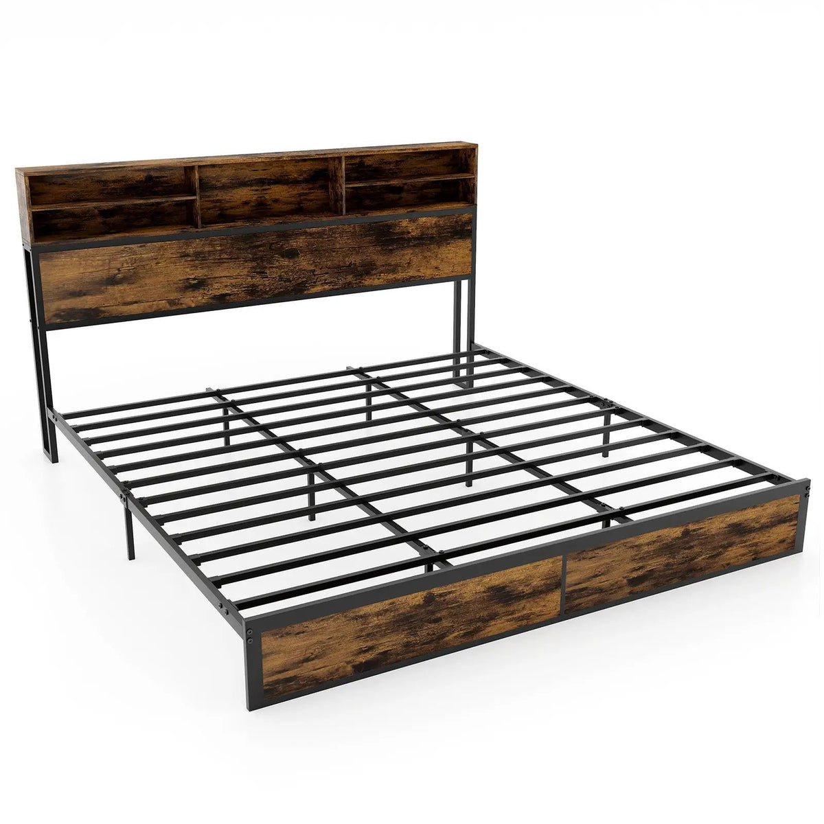 Twin/Full/Queen/King Size Bed Frame with Storage Headboard Industrial Metal Platform Bed, photo 9 of 11