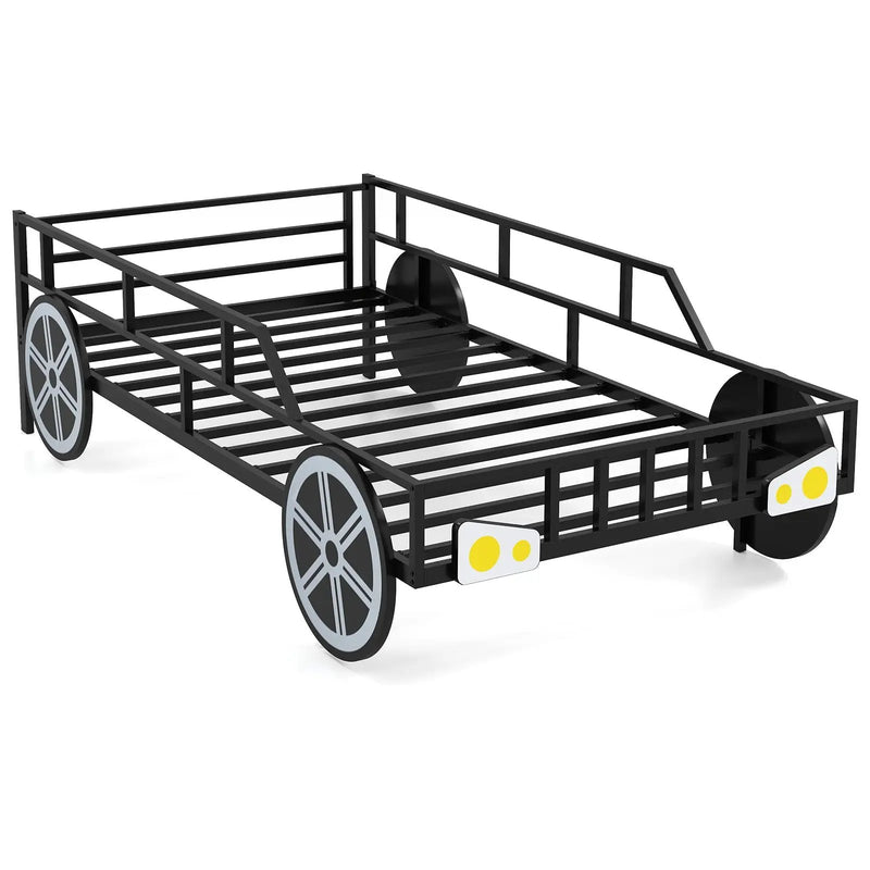 Twin-Size Kids Metal Bed Frame Car-Shaped with Safety Guardrails-Twin Size by DirectDeals