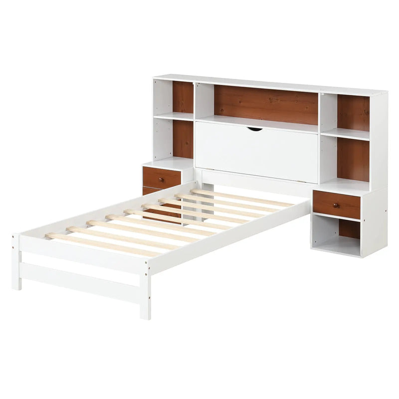 Bed Frame with Storage Headboard and Nightstands-Twin Size by DirectDeals