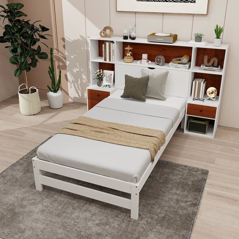 Bed Frame with Storage Headboard and Nightstands-Twin Size by DirectDeals