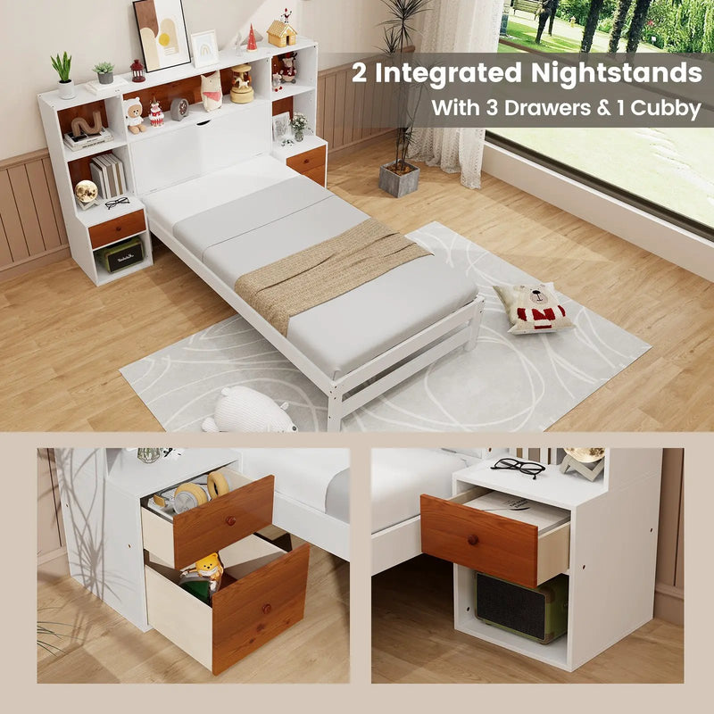 Bed Frame with Storage Headboard and Nightstands-Twin Size by DirectDeals