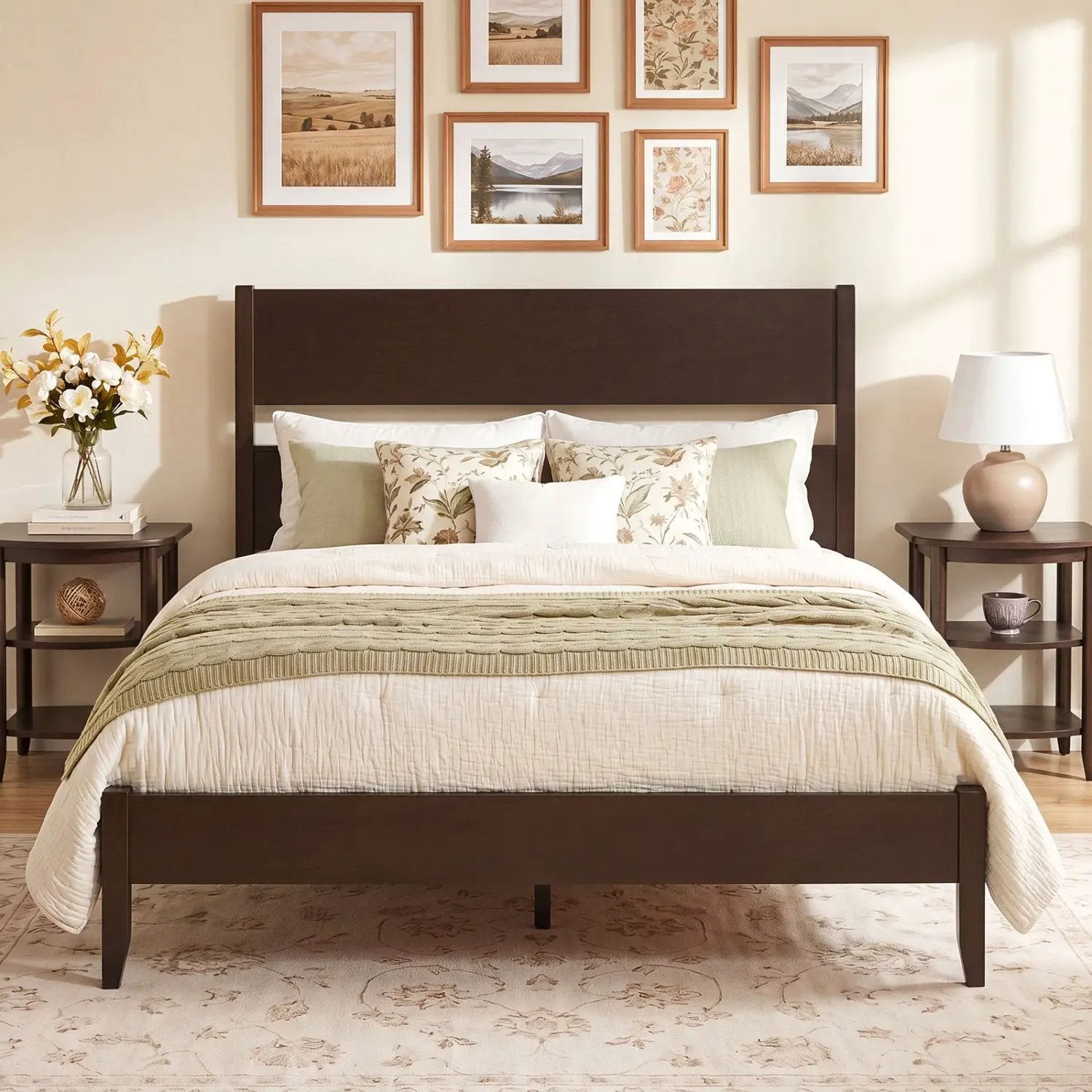 Full Bed Frame with Headboard and Solid Wood Legs by DirectDeals