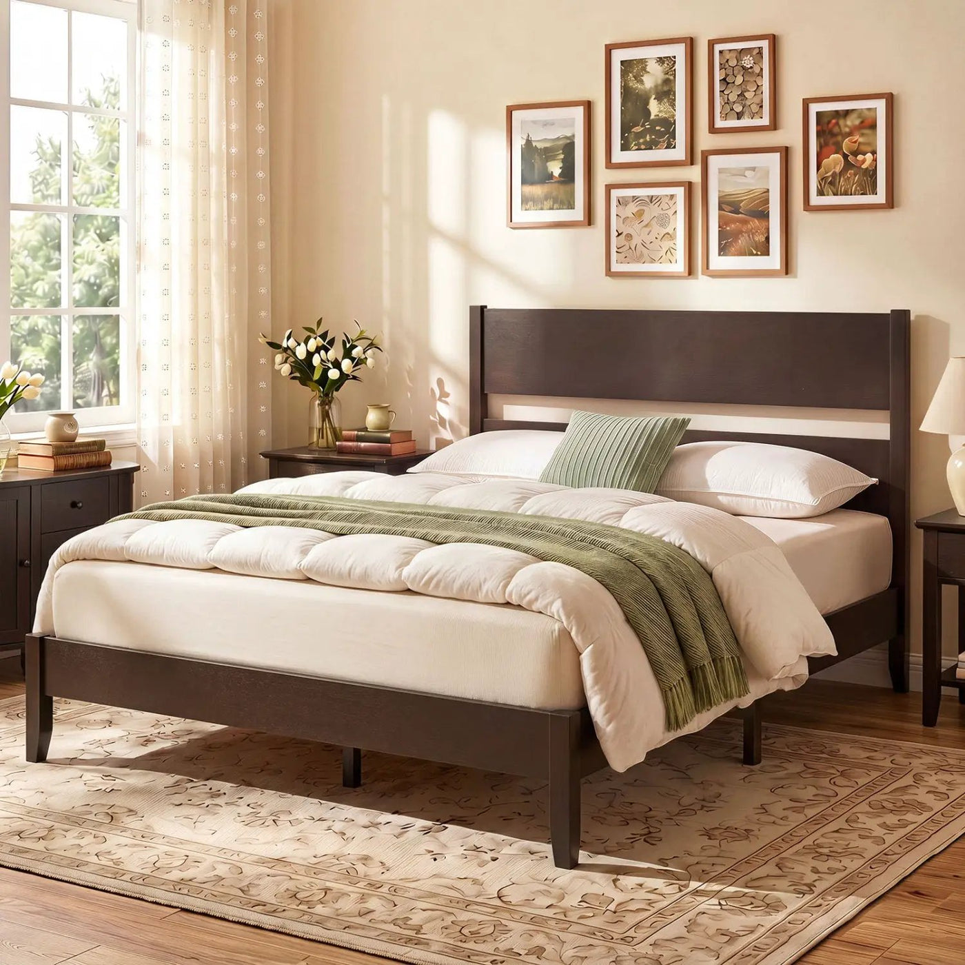Full Bed Frame with Headboard and Solid Wood Legs by DirectDeals