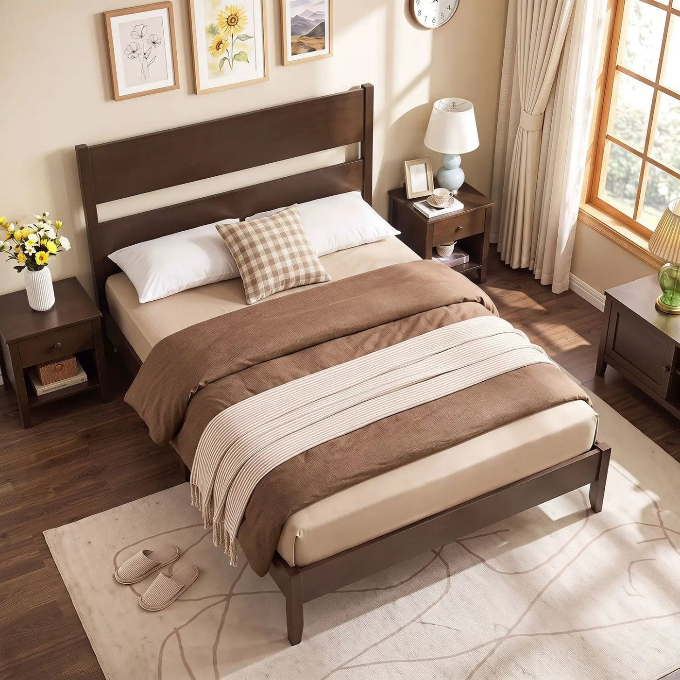 Full Bed Frame with Headboard and Solid Wood Legs by DirectDeals