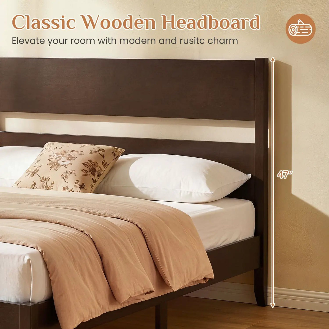 Full Bed Frame with Headboard and Solid Wood Legs by DirectDeals