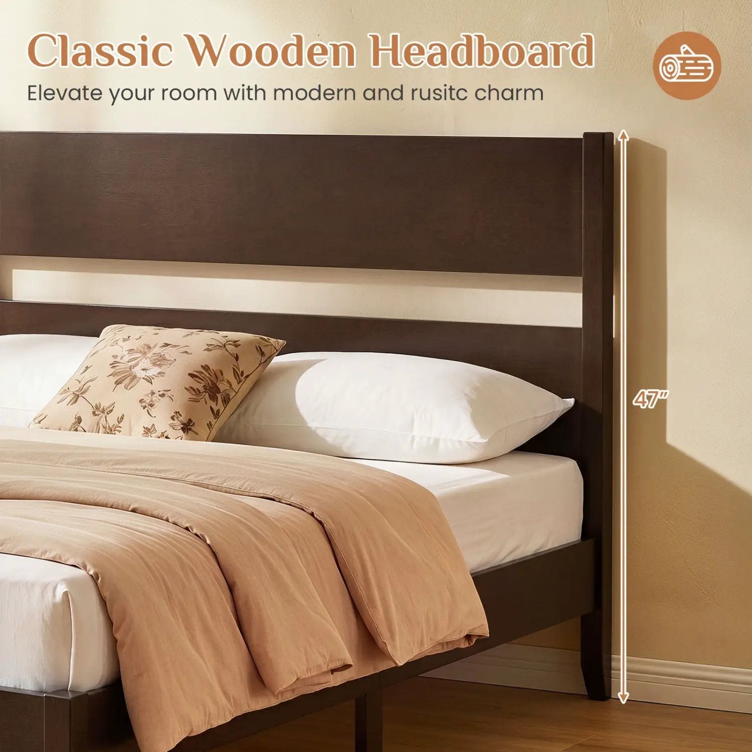 Full Bed Frame with Headboard and Solid Wood Legs by DirectDeals