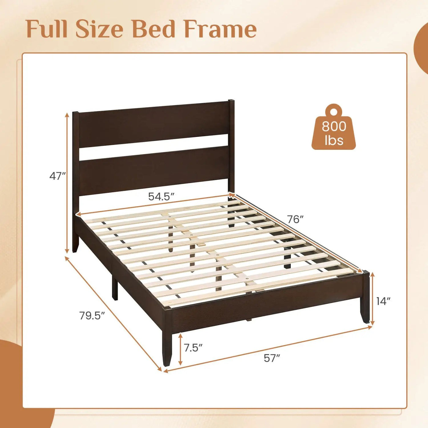 Full Bed Frame with Headboard and Solid Wood Legs by DirectDeals